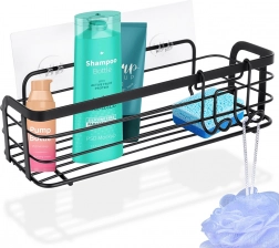 Öntapadós fém zuhanypolc, fekete, 29,5 × 10,5 × 8 cm