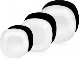 LUNA üveg étkészlet, fehér/fekete, 18 darab