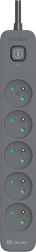 Túlfeszültségvédett hosszabbító TRACER Power Line+ 1,8 m, grafit, 5 aljzat