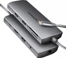 Multifunkciós USB‑C hub 9 az 1-ben, 5 Gb/s, HDMI 4K/60 Hz, 3× USB‑A, SD/microSD kártyaolvasó, GLAN, audio és PD 100 W, 20 cm USB‑C kábel
