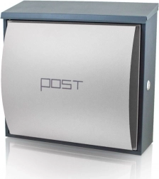 Kültéri postaláda újságtartóval, nagy, fém, szürke