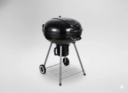 Kerek faszenes kerti grill fedéllel, hamutartóval és kerekekkel 66 × 57 × 85 cm