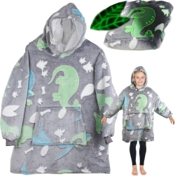 világító gyerek kapucnis takaró 2 az 1-ben – szürke dinoszaurusz mintával