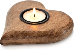 Szív alakú mangófából készült gyertyatartó tealight gyertyához 12,5 × 12 cm Orion