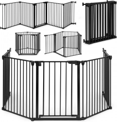 Gyermek és kutya biztonsági kapu ECOTOYS, 5 panel, fém, fekete