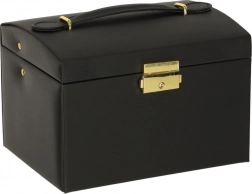 Fekete ékszerdoboz fiókokkal és tükörrel