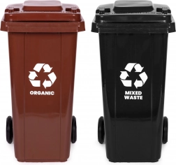 2 db kültéri kuka 2×120 l gumírozott kerekekkel – vegyes és biohulladék