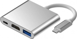 Alumínium USB‑C 3 az 1-ben hub 4K HDMI‑vel, USB 3.1‑gyel és USB‑C tápellátással – ezüst