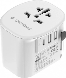 Földelt univerzális utazóadapter 15 W, 3× USB, fehér