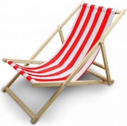 Fa összecsukható strandnyugágy állítható dőlésszöggel – fehér–piros