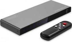 DIGITUS 8K HDMI kapcsoló 5×1, 60 Hz (4:4:4), HDR, HDCP 2.3, távirányítóval, fekete