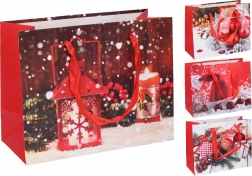 Karácsonyi mintás papír ajándéktasak, S méret, 18 × 23 × 10 cm