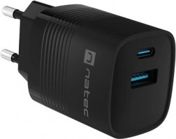Natec Ribera GaN USB töltő 30W, 1x USB-A, 1x USB-C, fekete