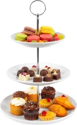 Porcelán háromszintes állvány 34 cm, fehér