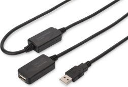 Aktív USB 2.0 hosszabbítókábel, USB‑A apa – USB‑A anya, 20 m, fekete