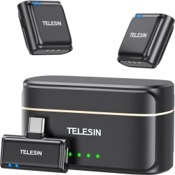 Vezeték nélküli gallérmikrofon Telesin USB‑C vevővel és powerbankos töltőtokkal