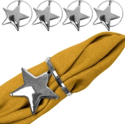 Fém szalvétagyűrűk ezüst csillagokkal, 4 cm, 4 darabos szett