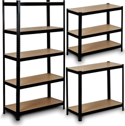 HUMBERG fém polcrendszer 150 × 75 × 30 cm, fekete, 5 polc, csavarmentes rendszer