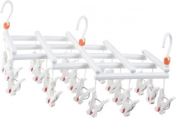 Műanyag összecsukható ruhaszárító vállfa csipeszekkel – 19 csipesz – fehér