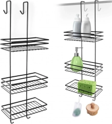 Függesztett fém zuhanypolc, fekete, háromszintes