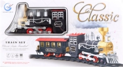 Klasszikus vasútmodell füstölő mozdonnyal