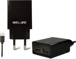 BELINE hálózati töltő 2× USB + USB‑C 2 A fekete