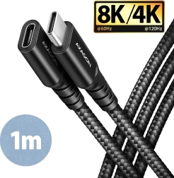 AXAGON USB‑C hosszabbító kábel Gen2 1 m, 20 Gbps, PD 240 W, 5 A, fonott, fekete