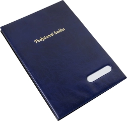 Fényes kék aláírásgyűjtő könyv, 14 elválasztólappal