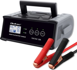 Intelligens impulzusos autóakkumulátor-töltő 12/24 V 25 A LCD-vel és javítással – Qoltec