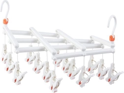 Összecsukható ruhaszárító csipeszekkel, 14 csipesszel, fehér