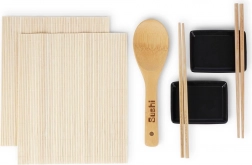 Sushi készlet két személyre – bambusz alátétek, pálcikák és kerámia tálkák (7 részes)