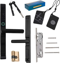 Okos ajtózár billentyűzettel, ujjlenyomattal és kártyával