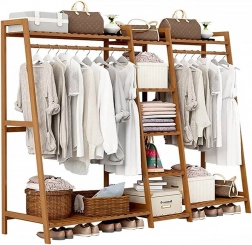 Dupla bambusz ruhafogas 5 polccal – 160 cm hossz.