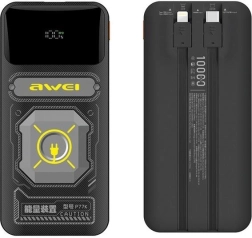 Awei P77K 10000 mAh 22,5 W powerbank beépített USB‑C és Lightning kábelekkel
