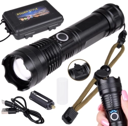 Nagy teljesítményű LED zseblámpa USB-s töltéssel, vízálló, zoommal