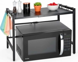 Állítható konyhai polc mikrohullámú sütő fölé, kampókkal, fém