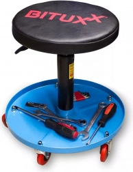 Forgó műhelyzsámoly állítható magassággal és tárolórekesszel, teherbírás 135 kg