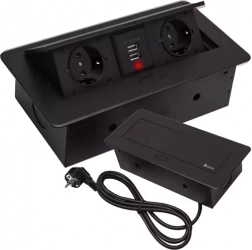 Beépíthető konnektorpanel 2 aljzattal és 2 USB-vel, fekete