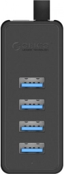 USB 3.0 hub ORICO 4 porttal, külső tápellátással, fekete