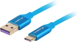 Prémium USB‑C – USB‑A 2.0 kábel, 1 m, kék, tömör rézből, 5 A