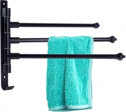 Forgatható alumínium falra szerelhető törölközőtartó, fekete, 30 cm