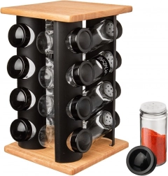 Forgó fűszertartó állvány 16 üveggel, fekete