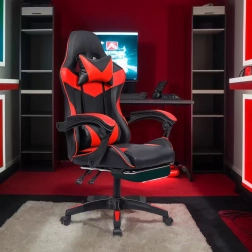 Ergonomikus gamer szék lábtartóval, forgatható és magasságban állítható, teherbírás 150 kg