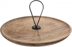 Mangófából készült emeletes tál, 30,5 cm, fém fogantyúval