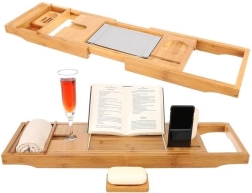 Bambusz kádpolc Otthoni spa – kihúzható kád tálca