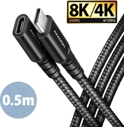 AXAGON USB‑C hosszabbító kábel USB‑C–USB‑C 0,5 m, 20 Gbps, 240 W, fonott, fekete