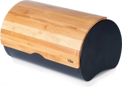 Bambusz fedelű kenyértartó, fekete fém, 38 × 24 × 20 cm VILDE