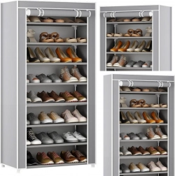 8 szintes cipőtartó porálló huzattal – szürke