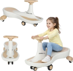 Gyermek gravitációs kismotor Swing Fix S4 LED-kerekekkel és zenével – Bézs-fehér