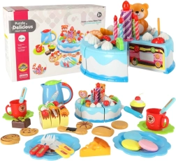 Tépőzárral szeletelhető születésnapi torta, 80 darabos készlet – kék